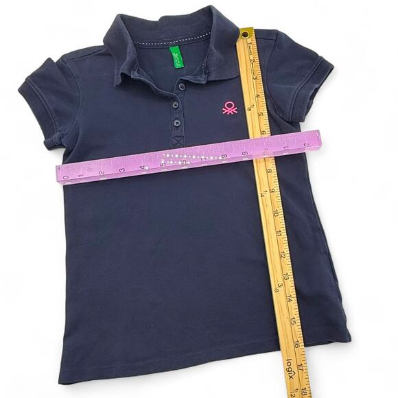 United Colors of Benetton Girls Polo Shirt Navy Preppy Uniform Classic 6-7 120cm - Picture 3 of 6